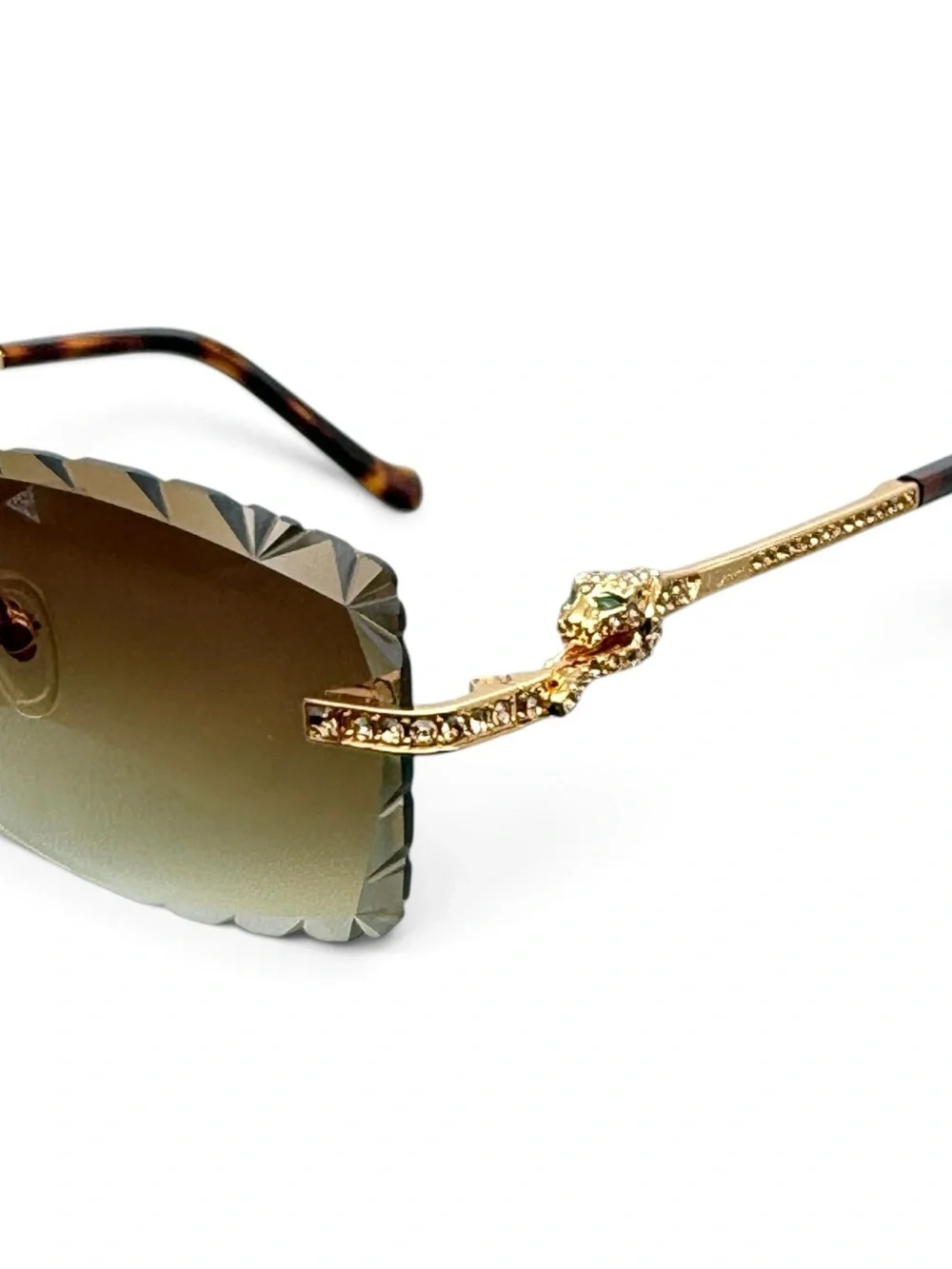 Cartier Gold Scalloped Rimless Sunglasses with Brown Gradient Lenses